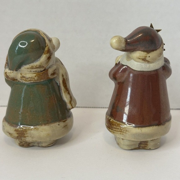 Pier 1 Imports Pottery Christmas Santa & Bear 3” Tall Brown/Green Gold Glossy - Picture 4 of 10